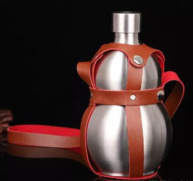 Stainless gourd Wine Flask Bottle Flagon Kettle Outdoor leather Strap