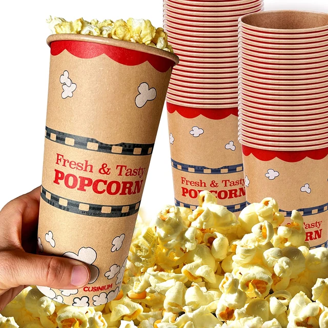 [24 Oz] 50-Pack Kraft Popcorn Buckets - Large Popcorn Tubs