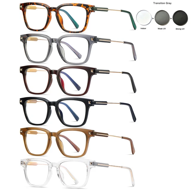 Womens Mens Photochromic Reading Glasses Readers Metal + TR90 Square Frames J