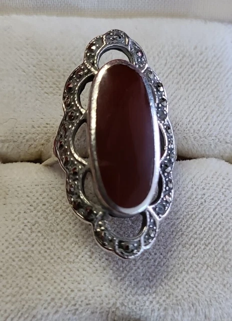 Bague Marquise Argent Massif Avec Marcassites - Taille 51/52 - Occasion