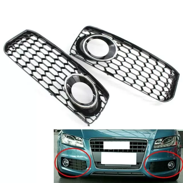 For AUDI A5 S-Line 08-12 HONEYCOMB BUMPER FOG LIGHT GRILLE COVER CHROME UK Stock