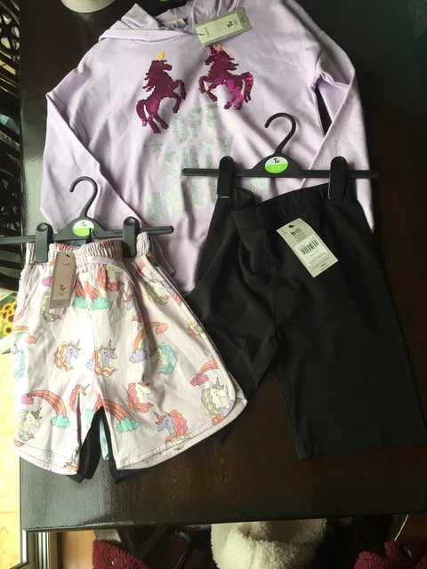Set felpa con cappuccio e pantaloncini per ragazze età 12 di TU unicorno / pantaloncini 3 pz nuovi con etichette