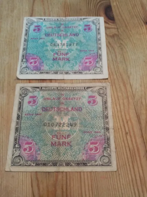2 Alliierte Militärbehörde Fünf Mark Deutschland Banknote Serie 1944