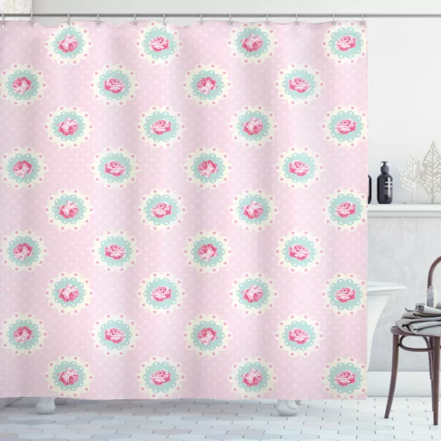 Shabby Chic Shower Curtain Retro Floral Cabin Print for Bathroom