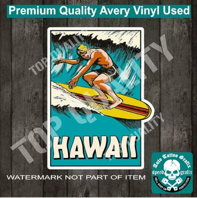 SURFING HAWAII Decal Sticker Surfboard Vintage Americana Hot Rod Rat Rod Surfing