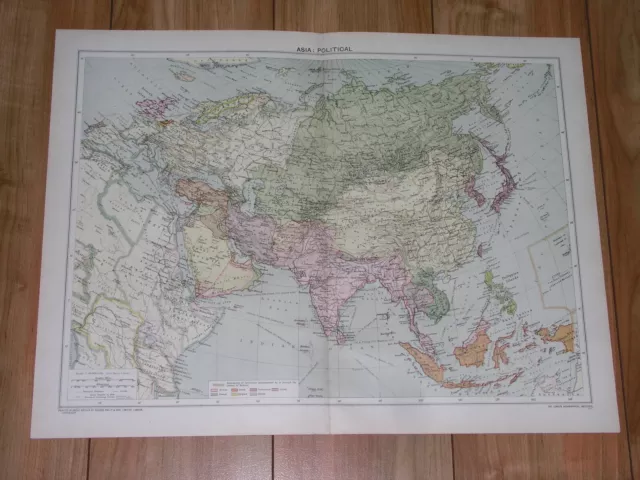 1940 VINTAGE WWII Political Map Of Asia China India Saudi Arabia ...