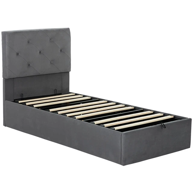 SINGLE BED FRAME Gas End Lift Under Bed Storage Upholstered Platform ...