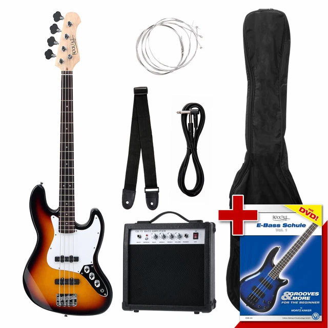 Pack Basse Electrique Guitare Jazz Bass Set Amplificateur Combo Housse Sunburst