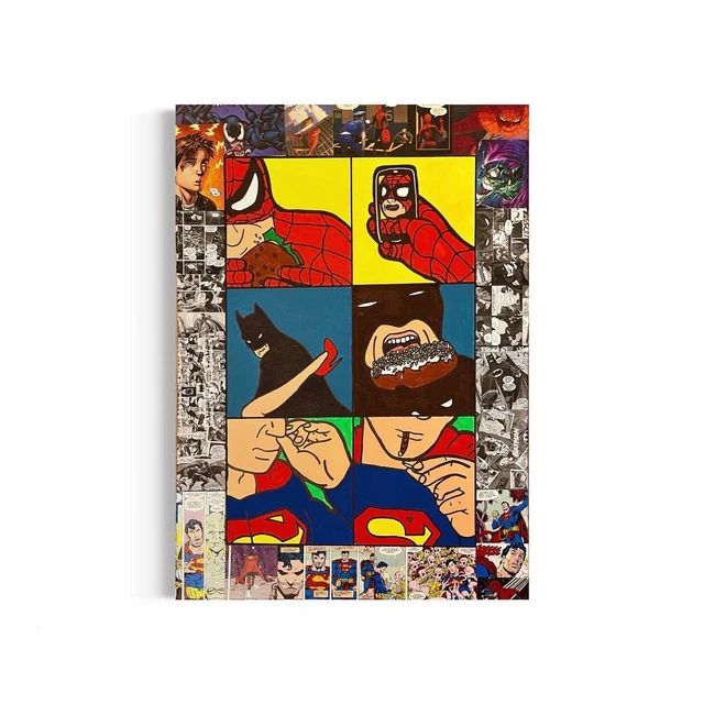 Quadro Moderno Pop Art Spiderman/Superman/Batman , dipinto a Mano