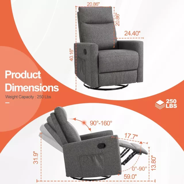 Swivel Rocker Recliner Chair Manual Singer Sofa Bedroom Nursery Glider Chair 3