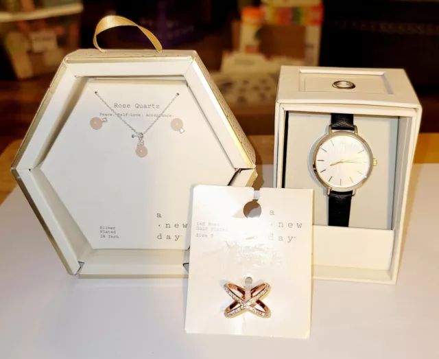 Lot of 4 Pcs A New Day Jewelry *Watch, Ring, Earrings & Necklace Set* BRAND NEW