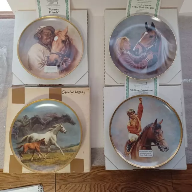 4  Horse Collector Plates by Fred Stone - Man O'War, Go For Wand, Krone, Legacy