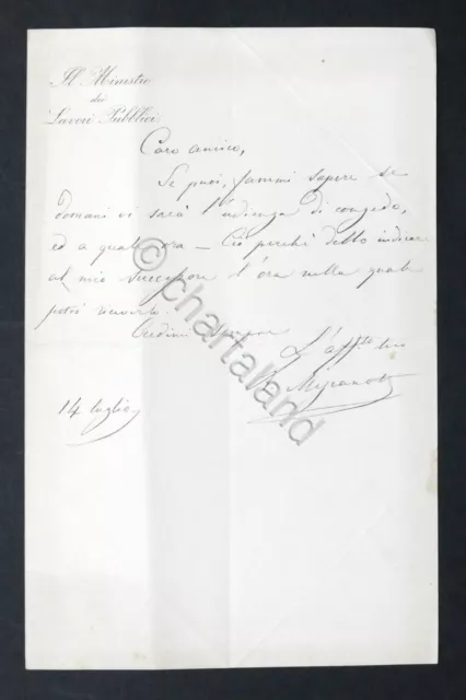 Lettera manoscritta con autografo del ministro Raffaele Mezzanotte - 1879