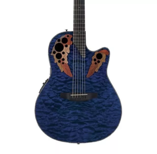 Ovation Celebrity Elite Exotic Mid-Depth Acoustic-Electric Guitar, Caribbean Blu