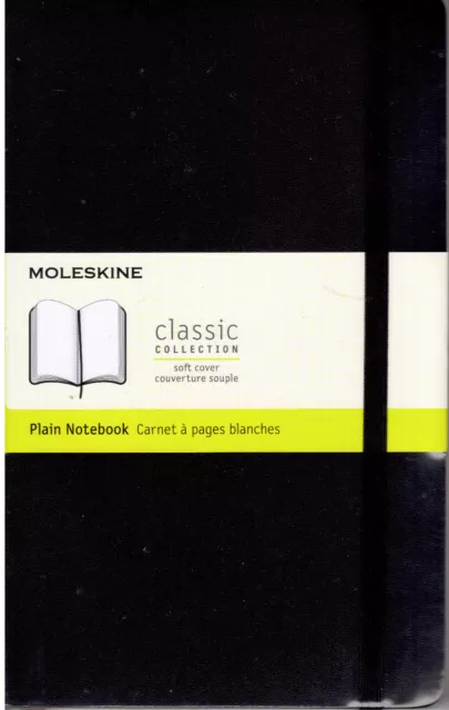 Moleskine Classic Soft Cover Plain Notebook NEW Large 13x21cm Black