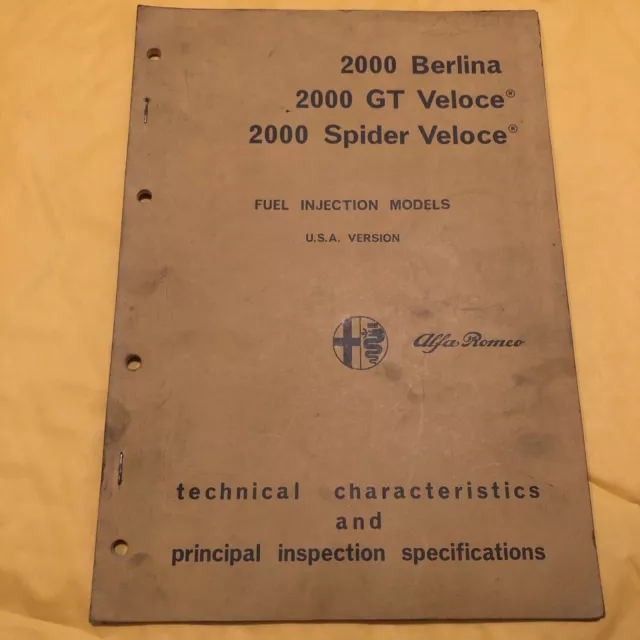 ALFA ROMEO 2000 GT Berlina Spider Veloce Technical Manual 1974