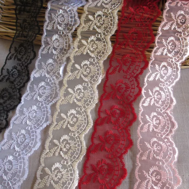 1 Metre SCALLOPED EDGE EMBROIDERED MESH LACE Trim - 21 COLOURS