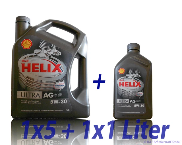 Shell 1x1 SHELL HELIX ULTRA AG 5W30 1x5 litre + 1x1 litre Opel GM Dexos2 moteur ...