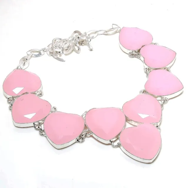 Rose Quartz Heart Shape Gemstone Handmade Fashion Jewelry Necklace 18" DN 1604