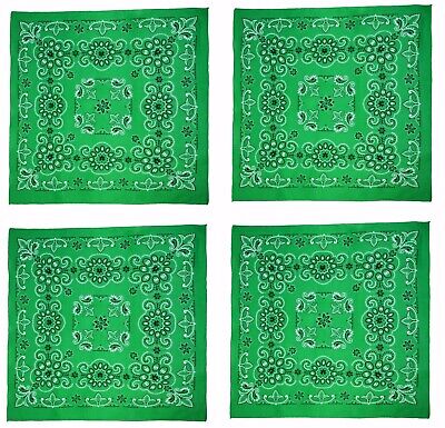 New MTL Extra Large 27 Inch Cotton Texas Paisley Green Bandanas Pack of 4