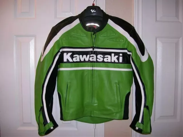 Kawasaki Green Jacket Motorbike Motorcycle Cowhide Leather Bikers Racing Jacket