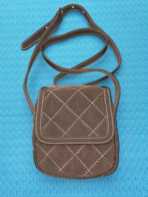 Vera Bradley Brown Plain Quilted Adj Strap Small Crossbody Organizer Bag/Purse