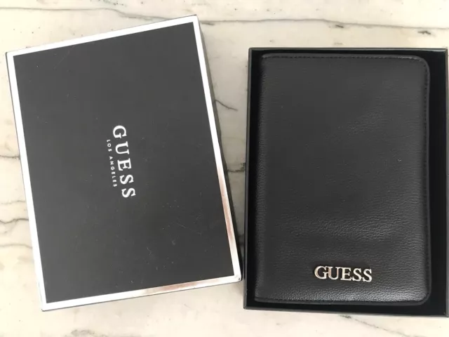Guess Unisex Passport Cover Credit Card Holder Case Black Travel Wallet w/ box