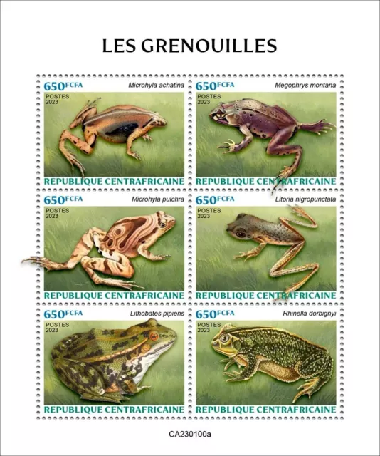 Frogs MNH Stamps 2023 Central African Republic M/S