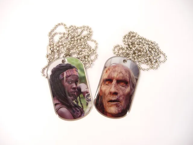 AMC The Walking Dead 2014 Lot  Dog Tag Necklace Michonne and Walker USA Seller