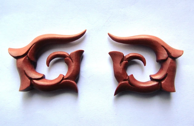 Pair Organic Tribal Floral Wood Spirals Ear Expander Taper Plug GAUGES (10G-00G)