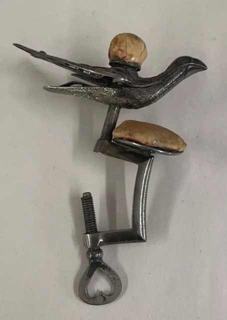 Original Victorian Sewing Bird Two Pin Cushions C Clamp Holder Silver Plate