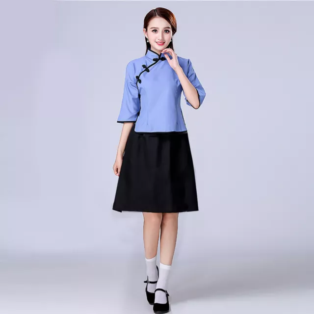 Camicia E Gonna Set Cinese Donna Cheongsam Studenti Costume Uniforme Suit