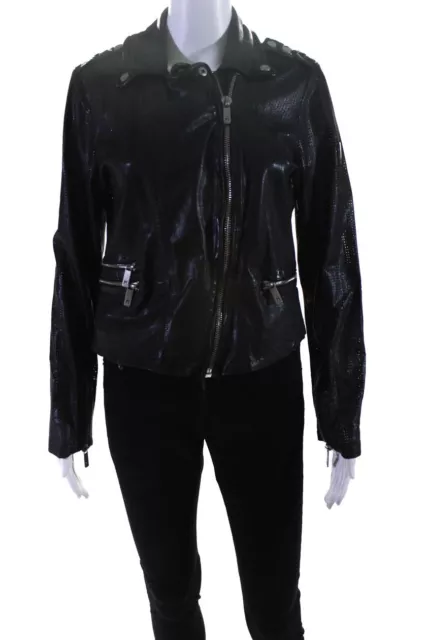 Mauritius Womens Leather Perforated Biker Jacket Black Size S