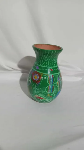 Talavera Pottery Vase Mexican Folk Art Hand Painted Vintage Terracotta Clay...