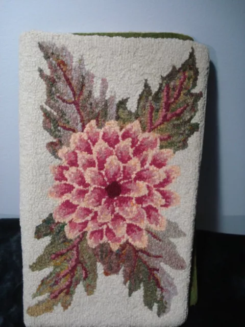 Vintage...Very Old Handmade...Textile Hooked Rug...Flowered Pattern...Book Cover