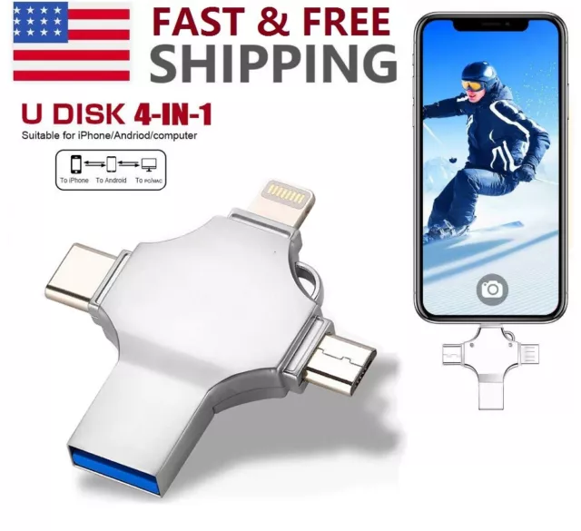 2TB USB 3.0 Flash Drive 128GB Type C Memory Photo Stick for iPhone Android iPad