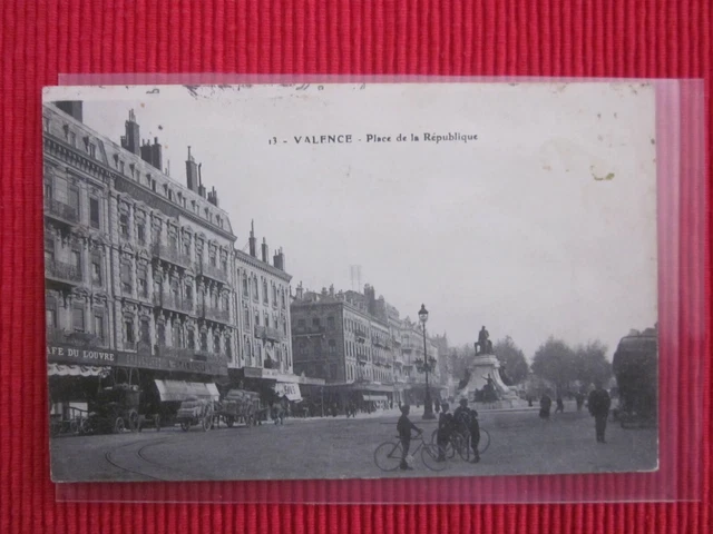 Cpa Ecrite Timbre Valence Place De La Republique Velo Drôme 26