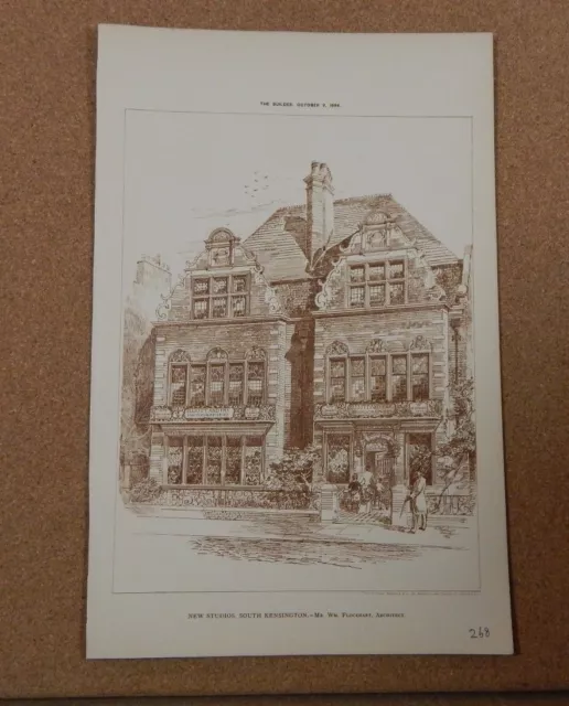 Antique Architects Print New Studios South Kensington The Builder 1886