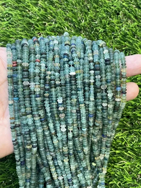 10 String Roman Glass Saucer Heishi Beads 5mm Afghanistan Green 17 Inch Strand