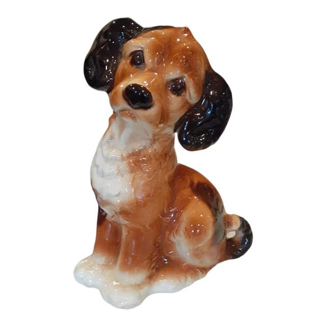 Vtg Royal Copley Dog Puppy Figurine Large Brown Black 9 in Beagle Hound Puppy 8