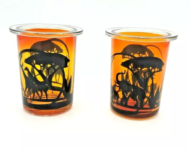 Partylite - Savannah Sunrise Tealight Candle Holders - Elephant and Giraffe Pair