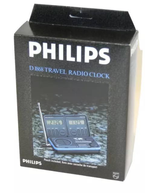 Vintage Philips Reise Wecker Uhr D1868 travel radio clock Neu in OVP