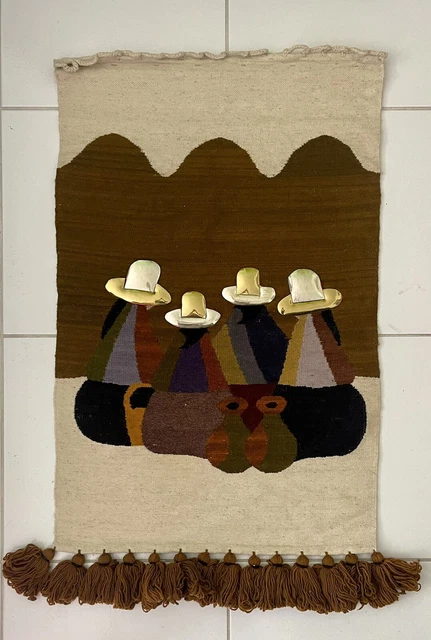 Olga Fisch Folklore Handmade Wool Wall Hanging Tapestry 70s 80s Ecuador Boho