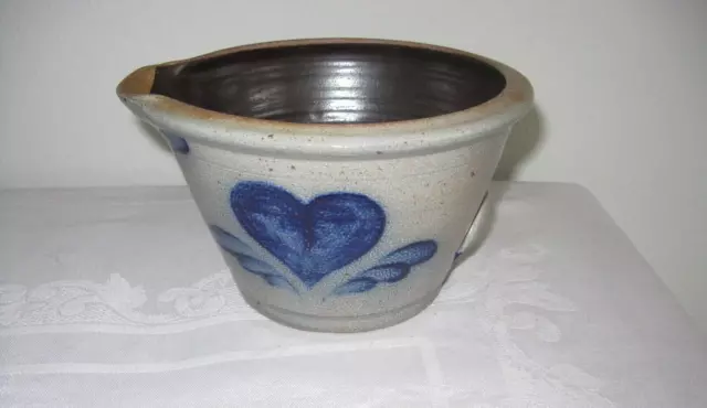 1992 Rowe Pottery Works Cambridge, WI Salt Glazed Stoneware Batter Bowl Heart
