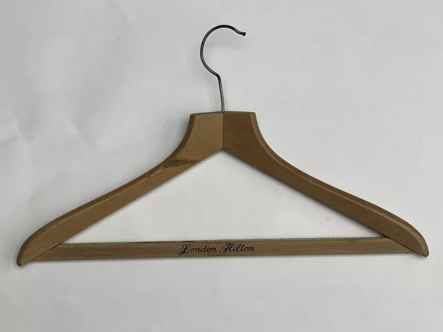 Vintage Wooden Coat Hanger London Hilton Hotel Advertising, Retro Clothes Hanger