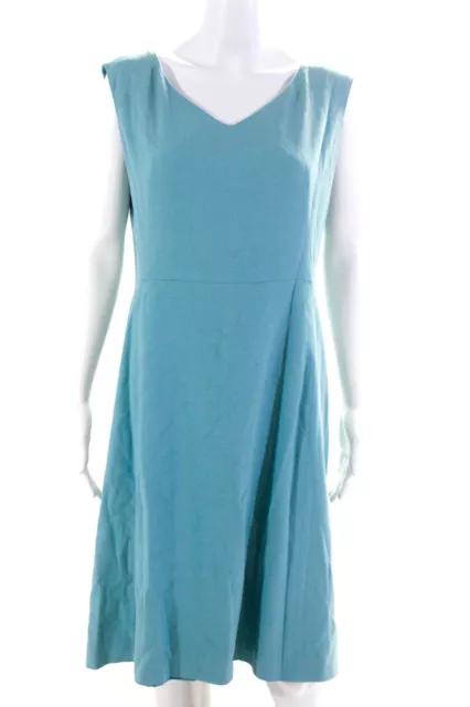 Lafayette 148 New York Womens Woven Sleeveless V Neck A Line Dress Blue Size L