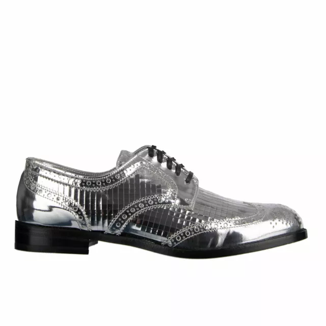 DOLCE & GABBANA Disco Derby Brogues Shoes BOY DONNA Patent Leather Silver 08242