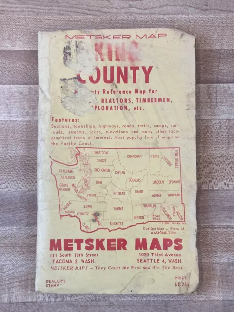 Metsker Map King County Washington State 1950s