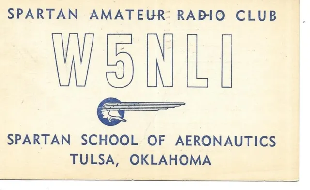QSL  1948 Tulsa Oklahoma Spartan School of Aeronautics    radio card