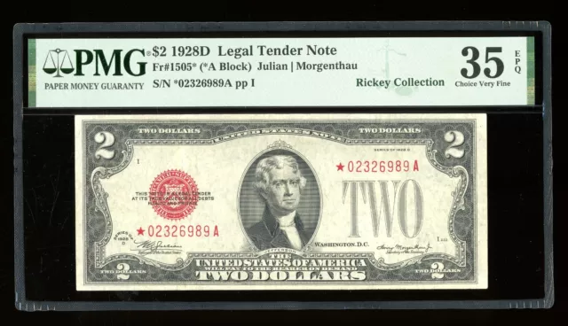 DBR 1928-D $2 Legal STAR  Fr. 1505* PMG 35 EPQ Serial *02326989A